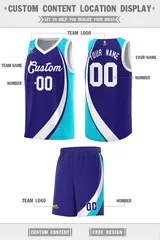 Violet White-Sky Blue Color Block Basketball Jersey 2