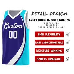 Violet White-Sky Blue Color Block Basketball Jersey 4