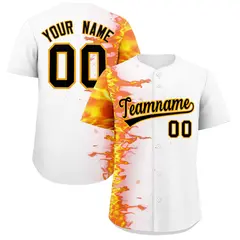 White 3D Flame Design Authentic Baseball Jersey