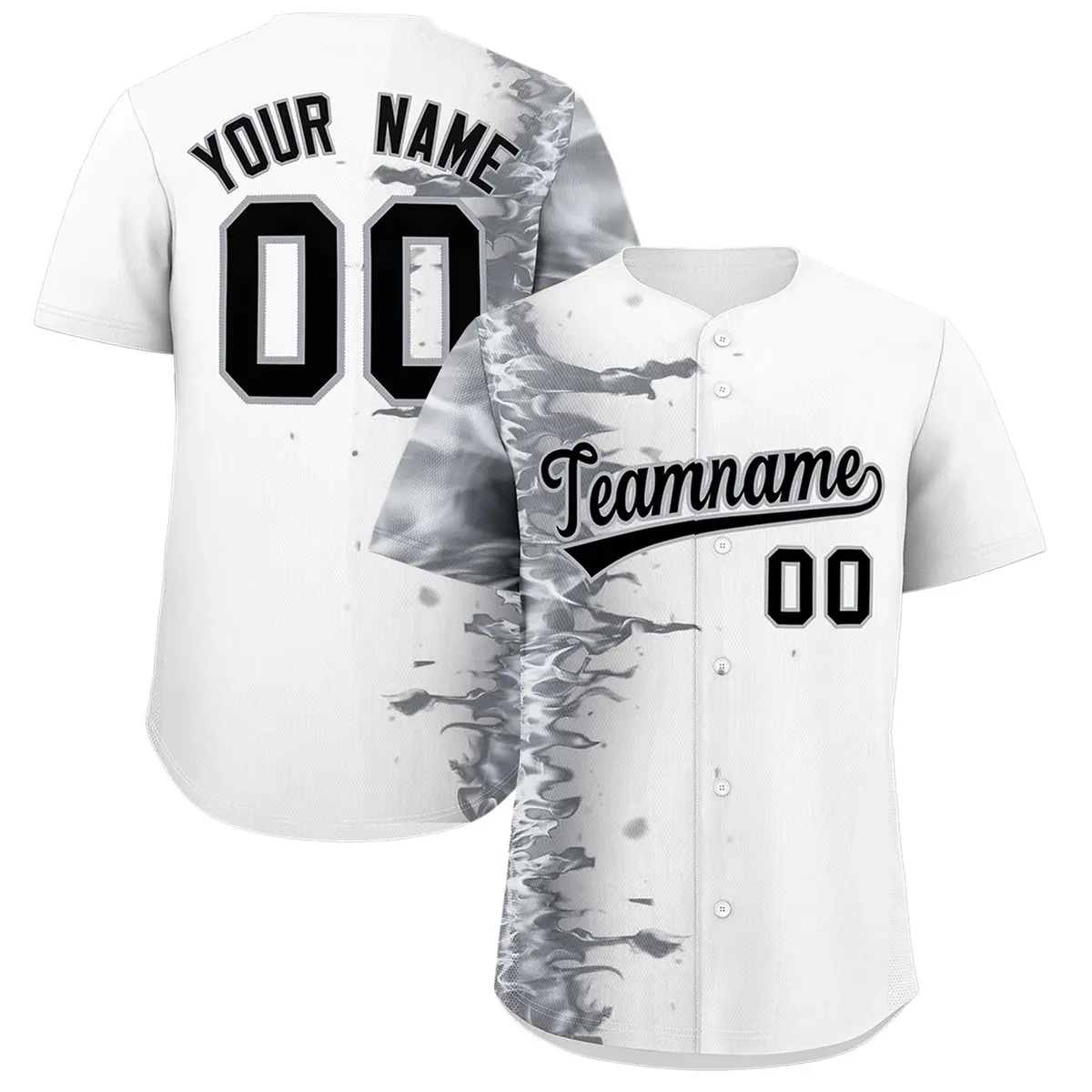 White 3D Flame Design Authentic Baseball Jersey