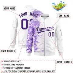 White 3D Flame Varsity Full-Zip Letterman Bomber Jacket 2