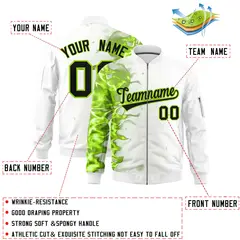 White 3D Flame Varsity Full-Zip Letterman Bomber Jacket 2