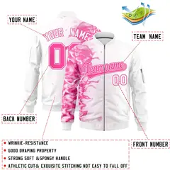 White 3D Flame Varsity Full-Zip Letterman Bomber Jacket 2