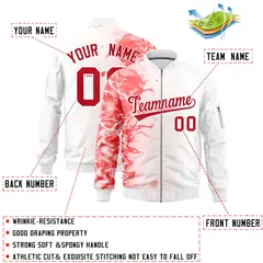 White 3D Flame Varsity Full-Zip Letterman Bomber Jacket 2