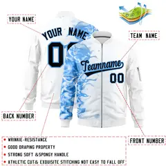 White 3D Flame Varsity Full-Zip Letterman Bomber Jacket 2