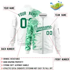 White 3D Flame Varsity Full-Zip Letterman Bomber Jacket 2