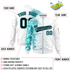 White 3D Flame Varsity Full-Zip Letterman Bomber Jacket 2