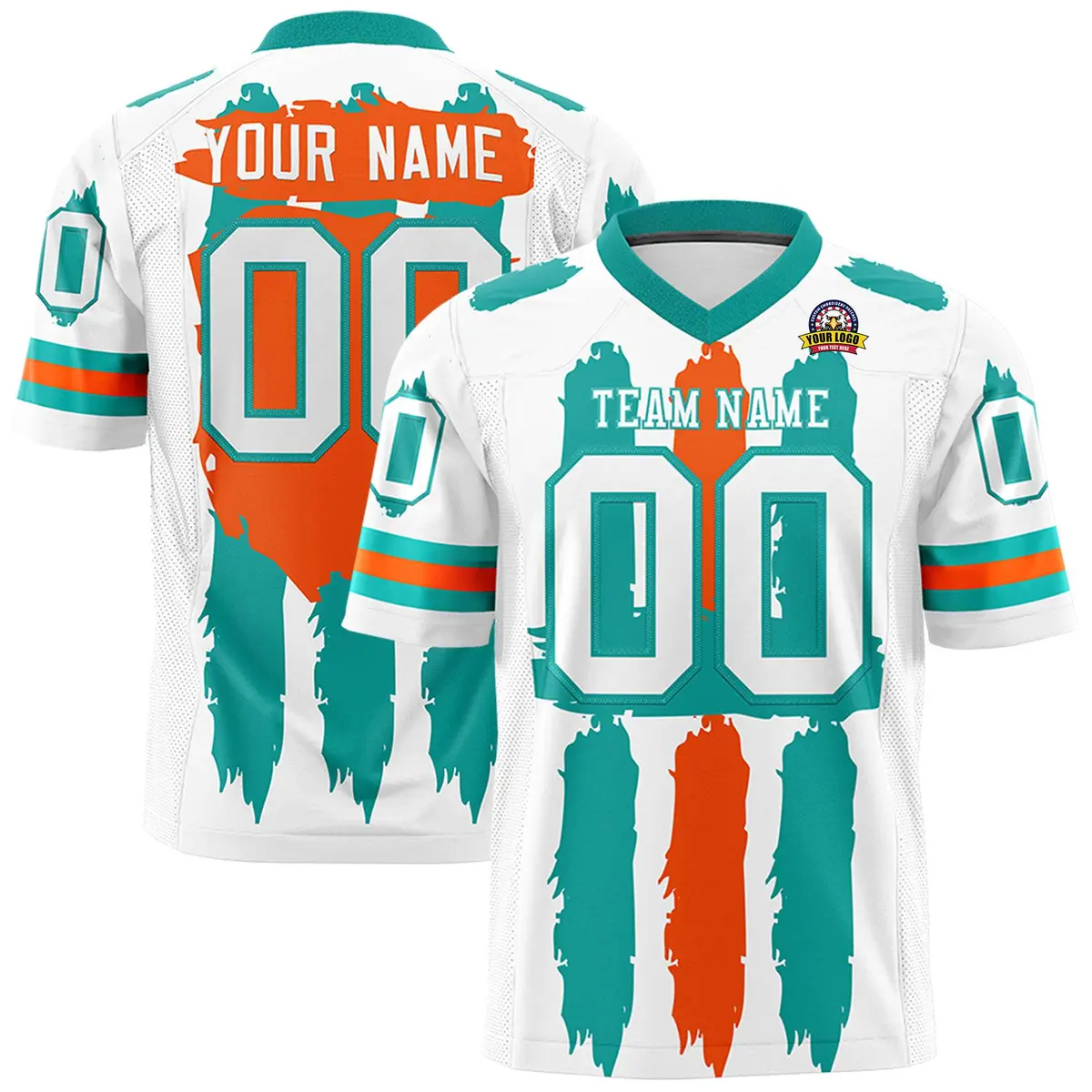 White Aqua and Orange Graffiti Flag Football Jersey