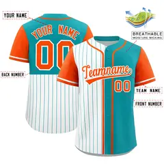 White Aqua and Orange Pinstripe Raglan Baseball Jersey 2