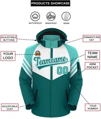 White Aqua-Aqua Color Block Hooded Outdoor Waterproof Jacket 2