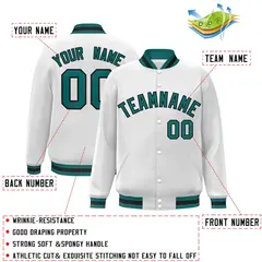 White Aqua-Black Classic Varsity Full-Snap Letterman Jacket 2