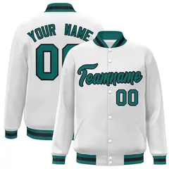 White Aqua-Black Classic Varsity Full-Snap Letterman Jacket 1
