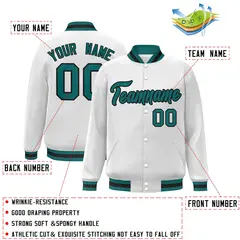 White Aqua-Black Classic Varsity Full-Snap Letterman Jacket 2