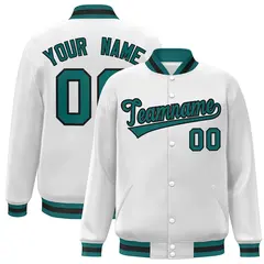 White Aqua-Black Classic Varsity Full-Snap Letterman Jacket 1
