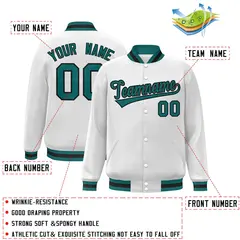 White Aqua-Black Classic Varsity Full-Snap Letterman Jacket 2