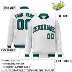 White Aqua-Black Classic Varsity Full-Snap Letterman Jacket 2