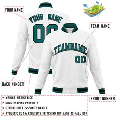 White Aqua-Black Classic Varsity Full-Snap Letterman Jacket 4