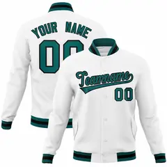 White Aqua-Black Classic Varsity Full-Snap Letterman Jacket