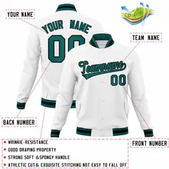 White Aqua-Black Classic Varsity Full-Snap Letterman Jacket 4