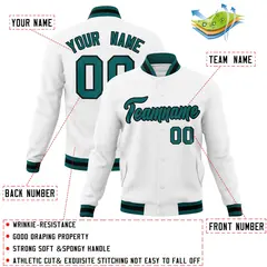 White Aqua-Black Classic Varsity Full-Snap Letterman Jacket 4