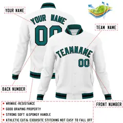 White Aqua-Black Classic Varsity Full-Snap Letterman Jacket 4