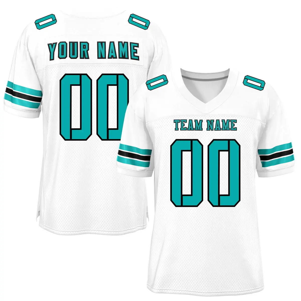 White Aqua-Black Mesh Football Jersey