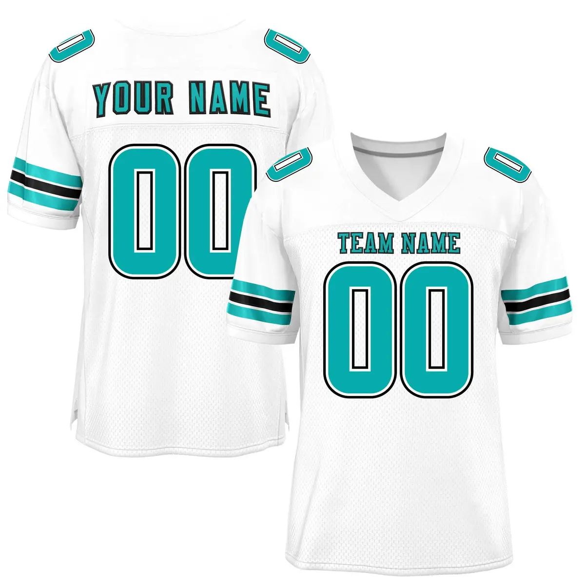 White Aqua-Black Mesh Football Jersey