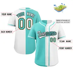 White Aqua-Black Split Baseball Jersey 2