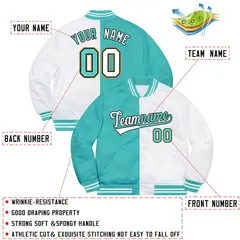 White Aqua-Black Split Letterman Bomber Varsity Jacket 2