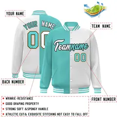 White Aqua-Black Two Tone Split Varsity Full-Snap Letterman Jacket 2