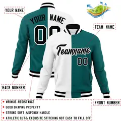 White Aqua Black Two Tone Split Varsity Full-Snap Letterman Jacket 4