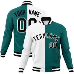 White Aqua Black Two Tone Split Varsity Full-Snap Letterman Jacket 1