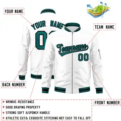 White Aqua-Black Varsity Full-Zip Letterman Bomber Jacket 2