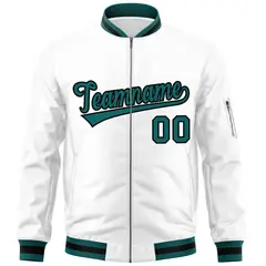 White Aqua-Black Varsity Full-Zip Letterman Bomber Jacket 3