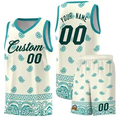 White Aqua Cashew Pattern Sports Basketball Jersey
