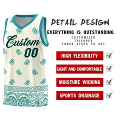 White Aqua Cashew Pattern Sports Basketball Jersey 2