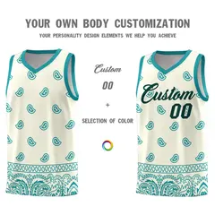 White Aqua Cashew Pattern Sports Basketball Jersey 3