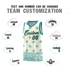 White Aqua Cashew Pattern Sports Basketball Jersey 4
