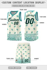 White Aqua Cashew Pattern Sports Basketball Jersey 5