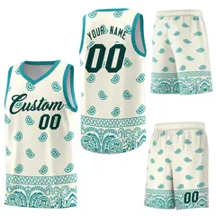 White Aqua Cashew Pattern Sports Basketball Jersey 6