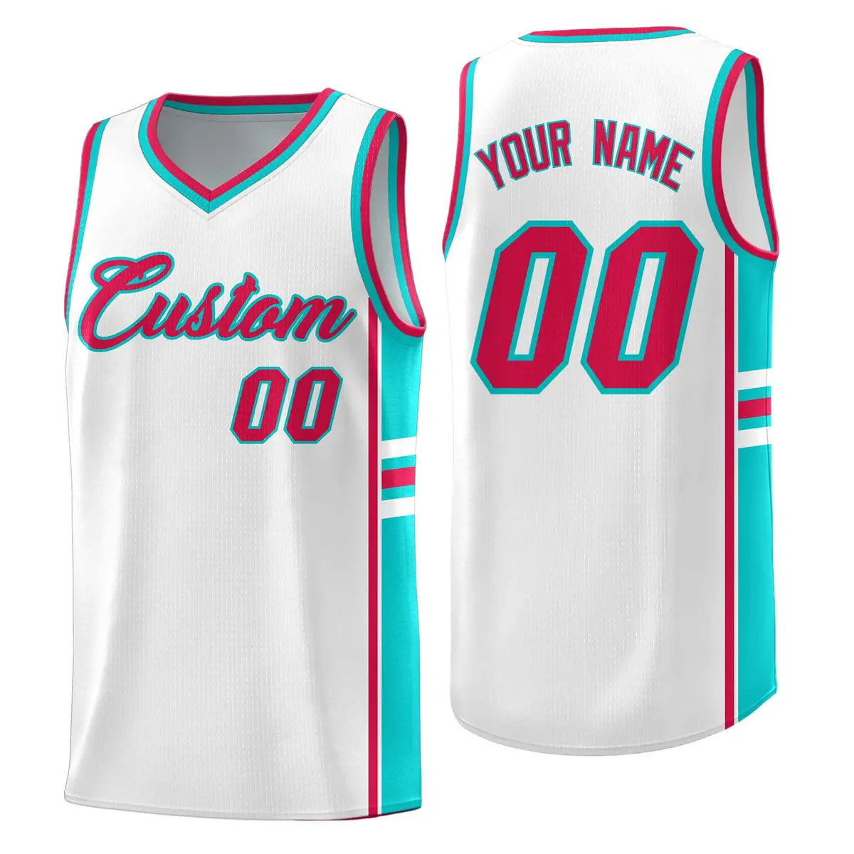 White Aqua Classic Color Block Athletic Basketball Jersey