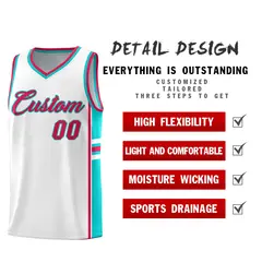 White Aqua Classic Color Block Athletic Basketball Jersey 2