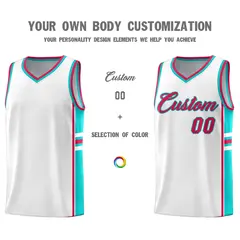White Aqua Classic Color Block Athletic Basketball Jersey 3