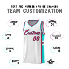 White Aqua Classic Color Block Athletic Basketball Jersey 4