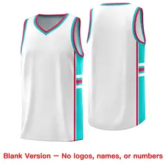 White Aqua Classic Color Block Athletic Basketball Jersey 6