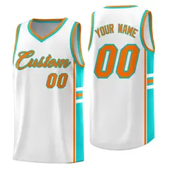 White Aqua Classic Color Block Varsity Basketball Jersey 1
