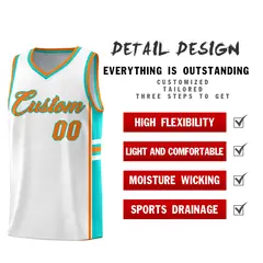 White Aqua Classic Color Block Varsity Basketball Jersey 2