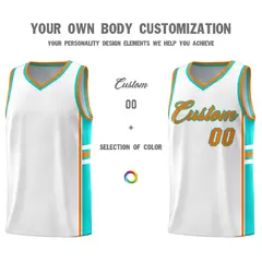 White Aqua Classic Color Block Varsity Basketball Jersey 3