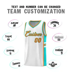 White Aqua Classic Color Block Varsity Basketball Jersey 4