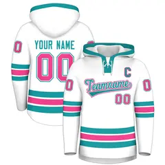 White Aqua Classic Lace-Up Neck Hockey Hoodie